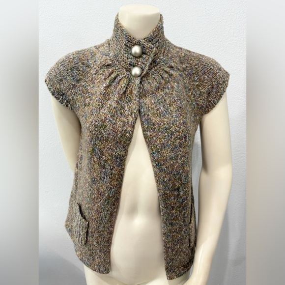 Puli Women’s Big Button Knit Sweater Vest Brown Multicolor Turtleneck S NWT - Picture 1 of 8